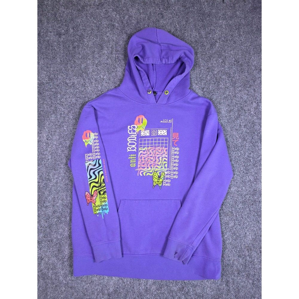 Vitriol Pullover Hoodie Mens Size M Purple Anti Bodies Psychedelic Graphic Hood
